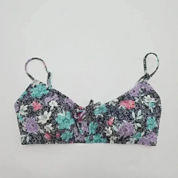 Time and Tru Black Floral Padded Adjustable Strap Bikini Top Swimwear Small - Picture 5 of 7
